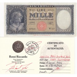 1000 LIRE ITALIA ORNATA DI PERLE 1947, SERIE SOSTITUTIVA , PERIZIATA BB+