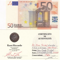 50 EURO TRICHET , VARIETA FILO DI SICUREZZA ''100 EURO'' PERIZIATA FDS , SUPER RARA 