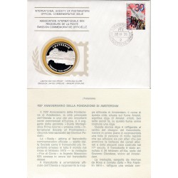 INTERNETIONAL SOCIETY OF POSTMASTERS OFFICIAL COMMEMORATIVE ISSUE MEDAGLIA IN ARGENTO  '' 700' ANNIVERSARIO DELLA FONDAZIONE DI AMSTERDAM 