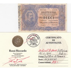 10 LIRE 1911 VITTORIO EMANUELE III PERIZIATA BB+