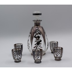 Bottiglia da Rosolio con bicchierini decorati in argento primi 900 