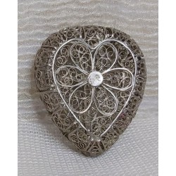 Antica Scatolina portapillole a forma di cuore in filigrana d'argento