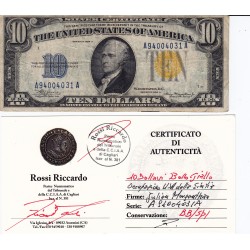 OCCUPAZIONE AMERICANA DELLA SICILIA 10 DOLLARI BOLLO GIALLO 1934A