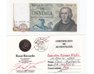 5000 LIRE COLOMBO II TIPO  11 APRILE 1973 