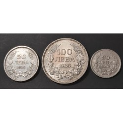 BULGARIA LOTTO DI TRE MONETE IN ARGENTO DEL 1930 20 - 50 - 100 LEVA 